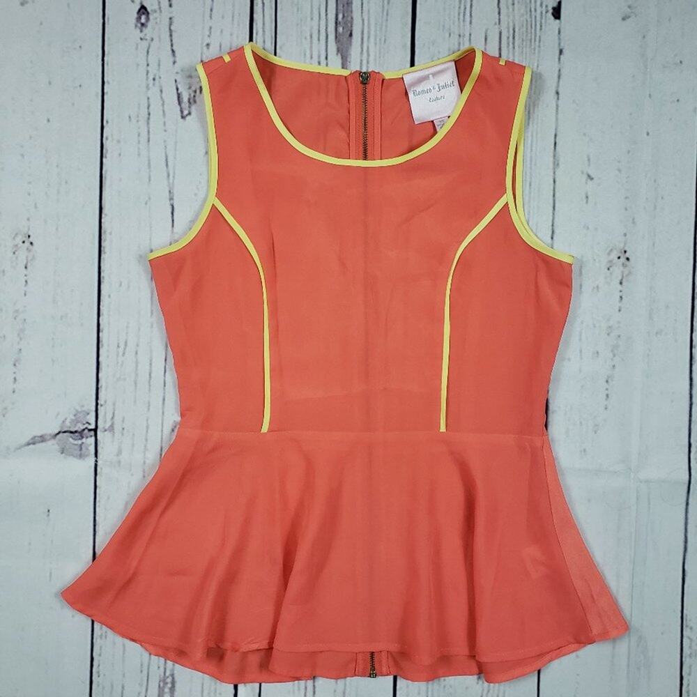 Romeo + Juliet Couture Orange Sleeveless Zippered Peplum Top Women's Size XS